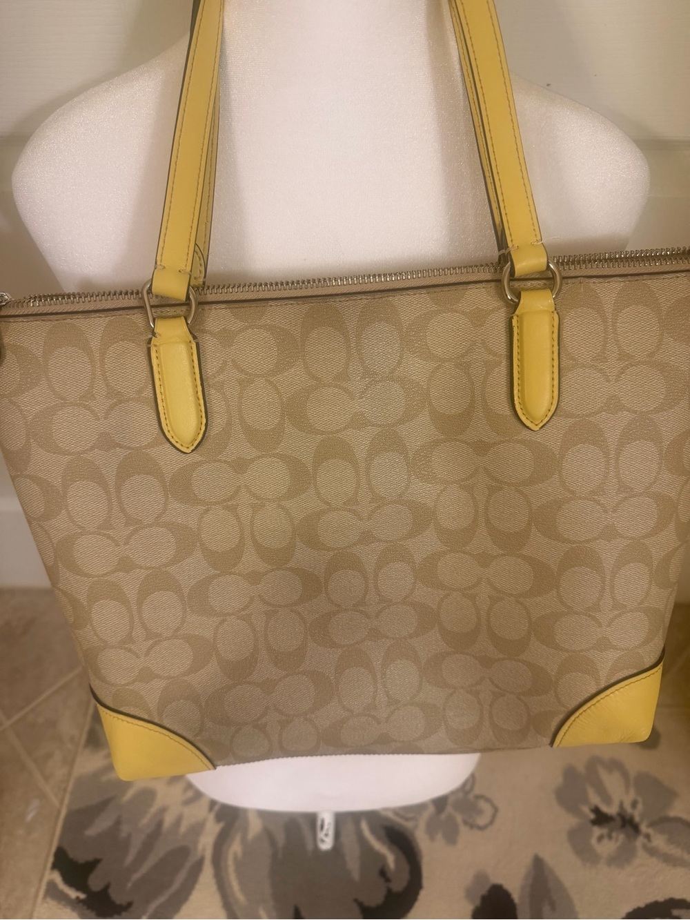 Coach Beige Signature Tote with Yellow Trim “Authentic” - Picture 2 of 13